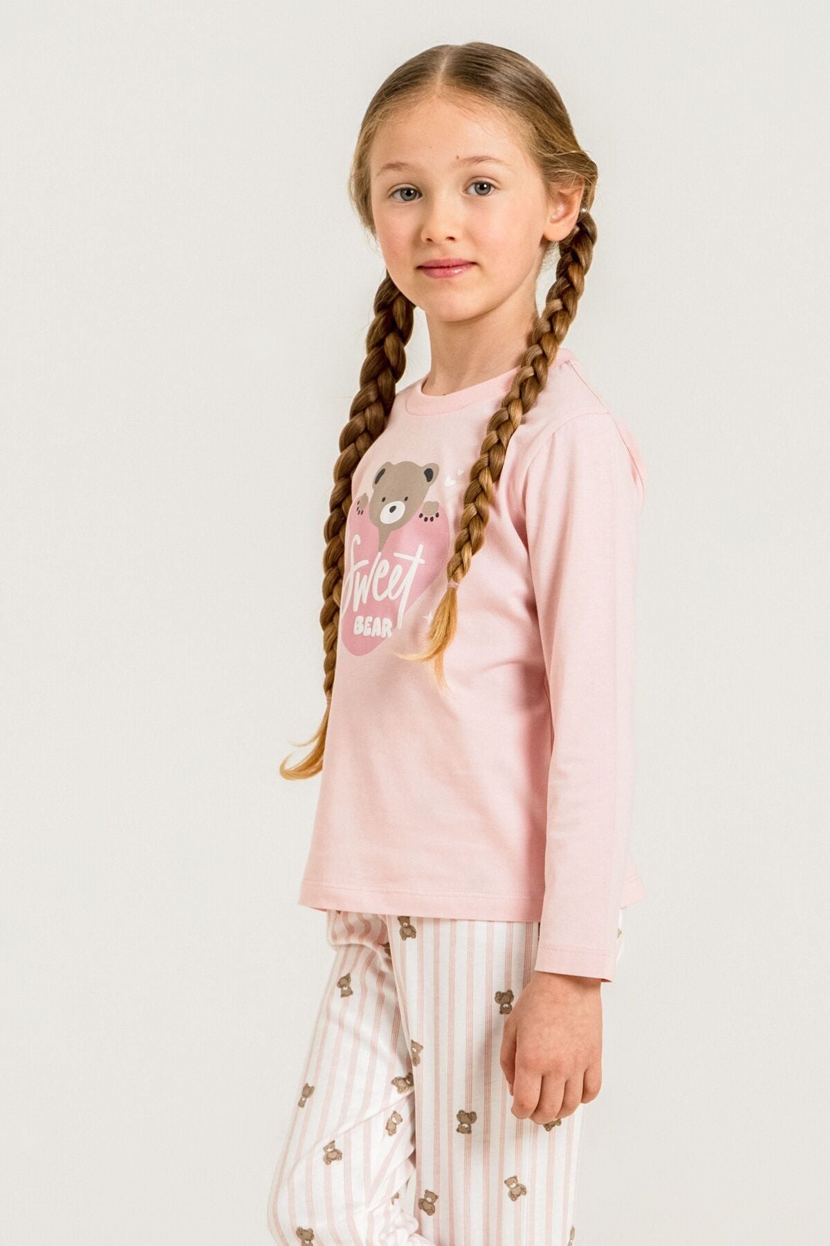 Rolypoly Kız Çocuk Sweet Bear Pembe Uzun Kol Pijama Takım RP3911-C-V1