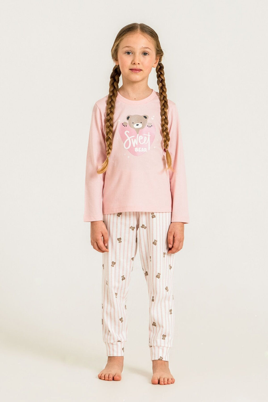 Rolypoly Kız Çocuk Sweet Bear Pembe Uzun Kol Pijama Takım RP3911-C-V1