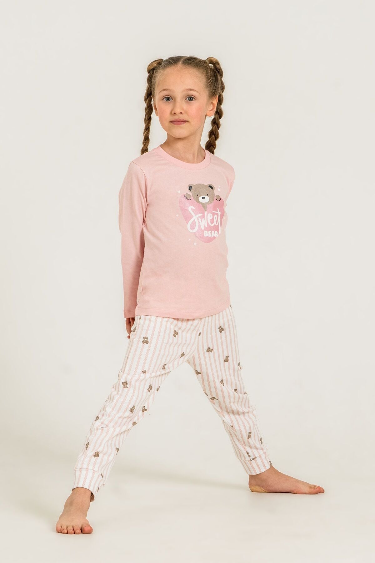 Rolypoly Kız Çocuk Sweet Bear Pembe Uzun Kol Pijama Takım RP3911-C-V1 Ürün ikincil görseli