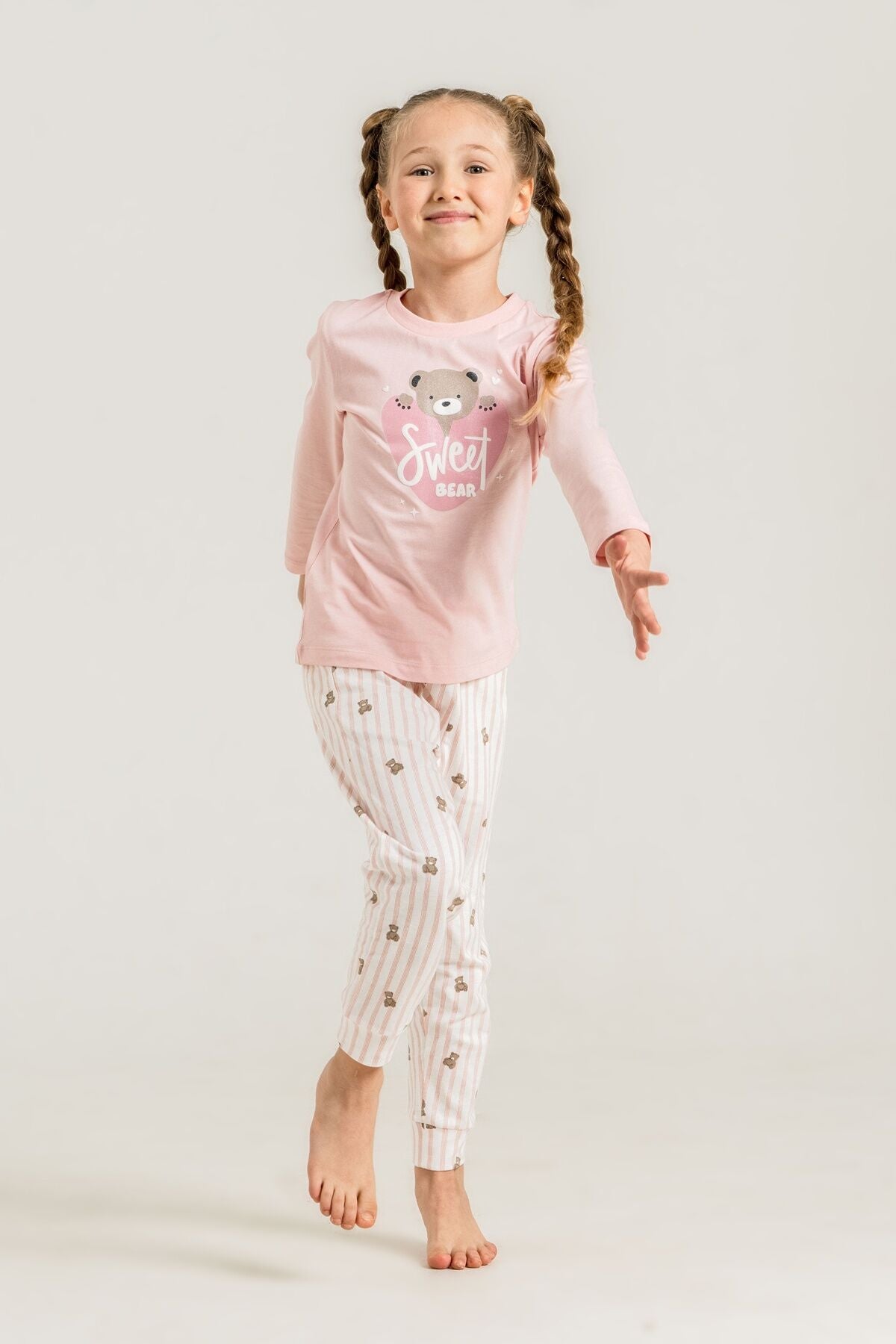 Rolypoly Kız Çocuk Sweet Bear Pembe Uzun Kol Pijama Takım RP3911-C-V1 Ürün ana görseli