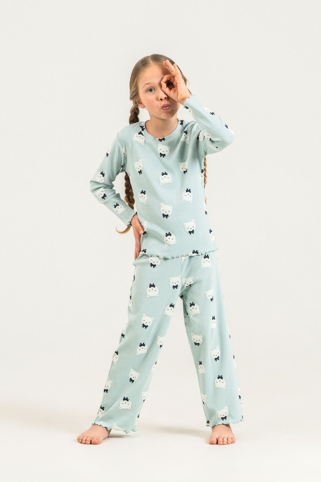 Rolypoly Kız Çocuk Teddy Bears Yeşil Uzun Kol Pijama Takım RP3901-C-V2