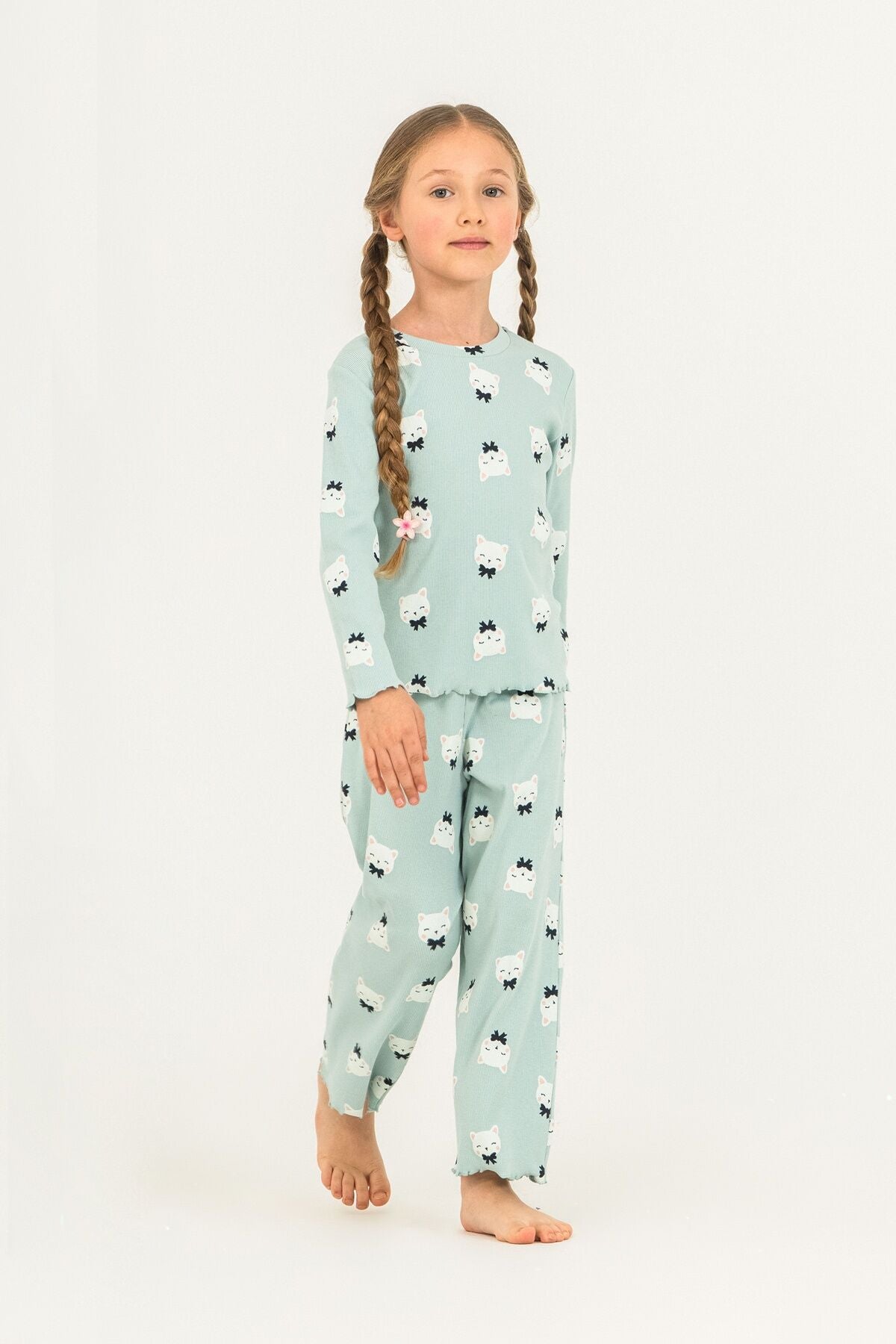 Rolypoly Kız Çocuk Teddy Bears Yeşil Uzun Kol Pijama Takım RP3901-C-V2 Ürün ana görseli