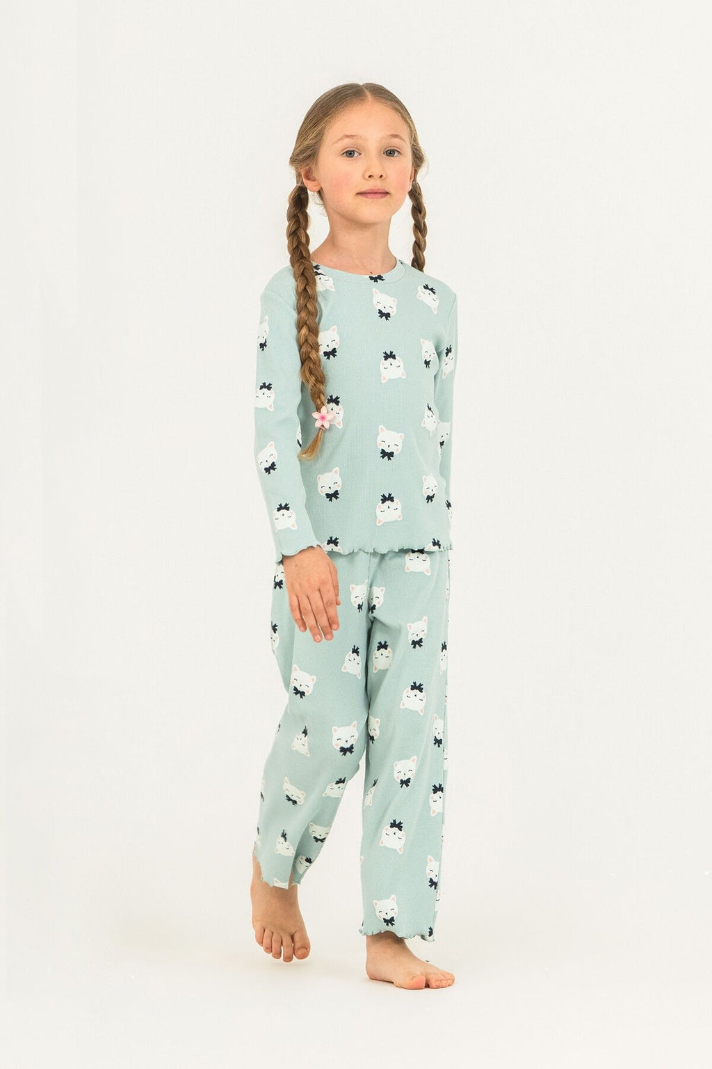 Rolypoly Kız Çocuk Teddy Bears Yeşil Uzun Kol Pijama Takım RP3901-C-V2