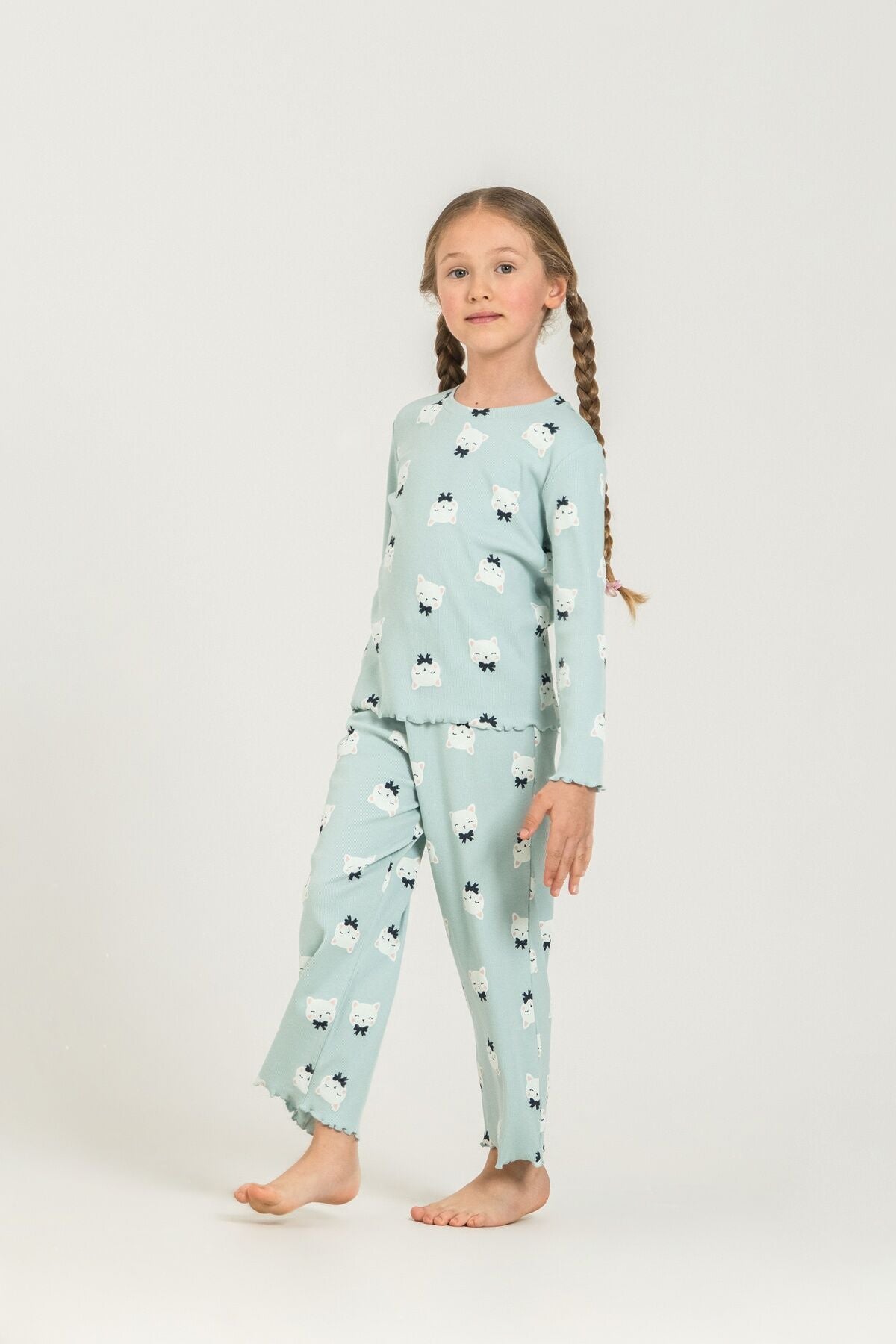 Rolypoly Kız Çocuk Teddy Bears Yeşil Uzun Kol Pijama Takım RP3901-C-V2