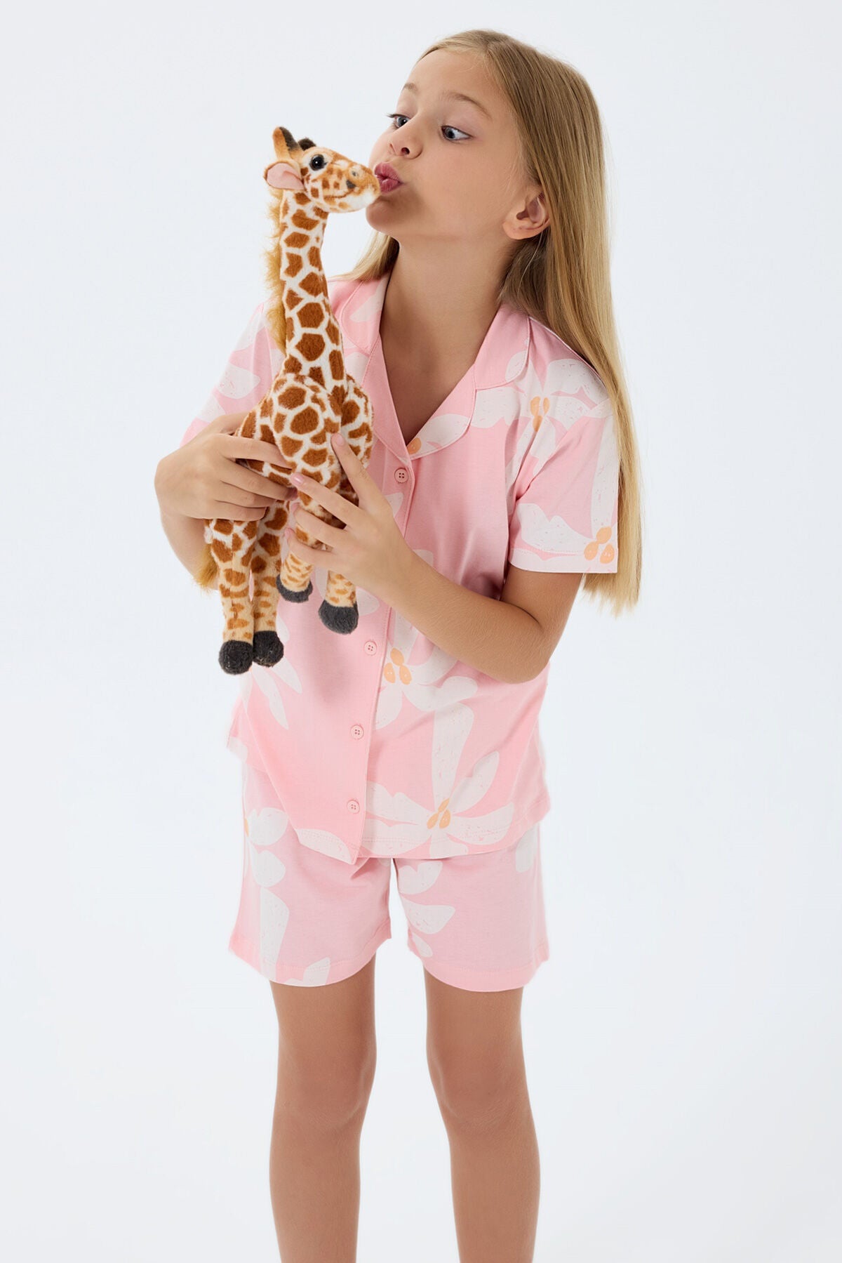 Rolypoly Kız Çocuk Gömlek Yaka Baskılı Yazlık Regular Fit Pembe Pijama Takımı RP3780-C-V2 Ürün ana görseli