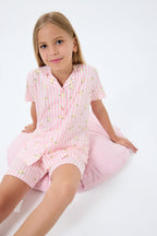 Rolypoly Kız Çocuk Gömlek Yaka Baskılı Yazlık Regular Fit Pembe Pijama Takımı RP3778-C-V2