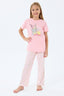 Rolypoly Kız Çocuk Bisiklet Yaka Baskılı Yazlık Regular Fit Pembe Pijama Takımı RP3776-C-V2