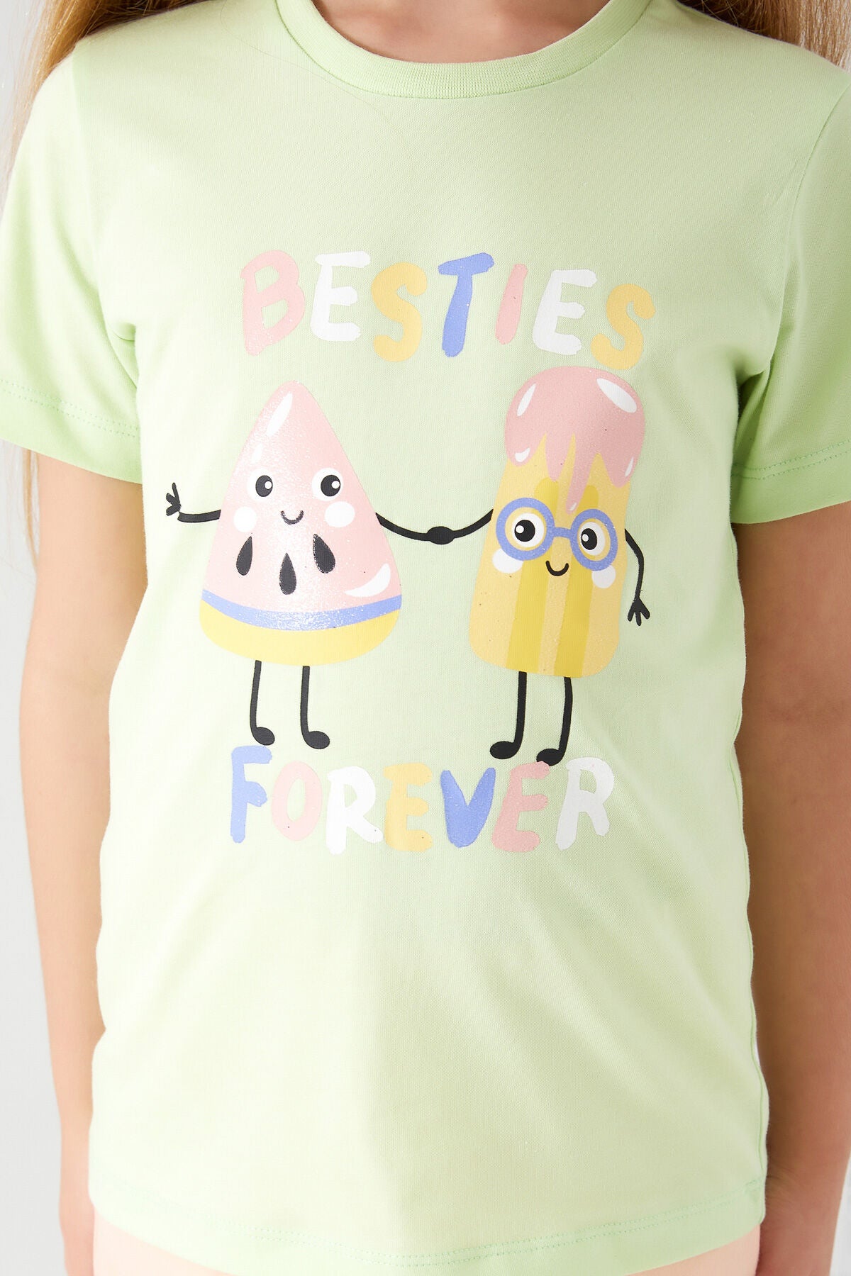 Besties Forever Açık Yeşil Kız Çocuk Şort Takım