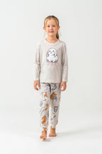 Rolypoly Kız Çocuk Bisiklet Yaka Baskılı Yazlık Relaxed Fit Gri Pijama Takımı RP3775-C-V1