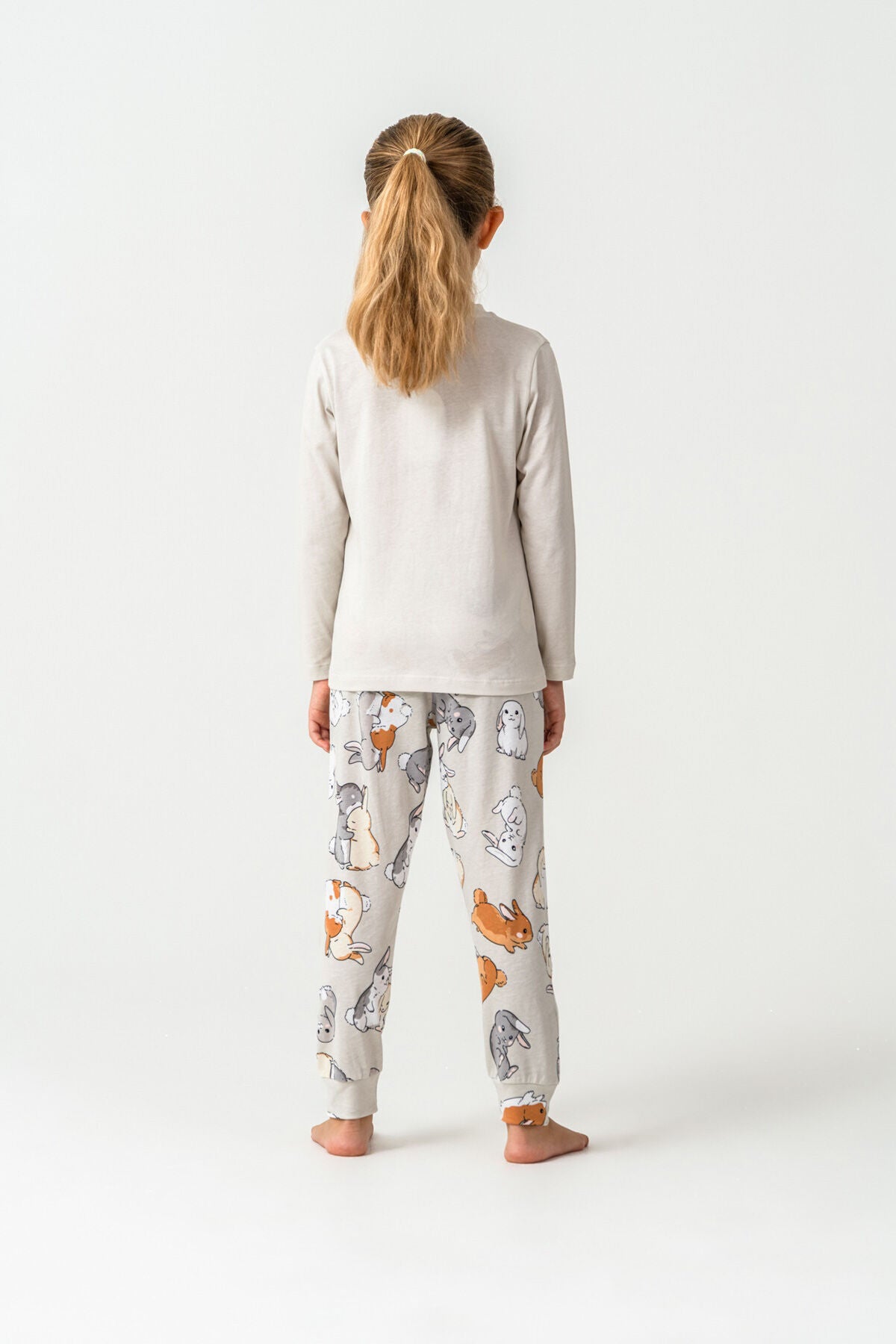 Rolypoly Kız Çocuk Bisiklet Yaka Baskılı Yazlık Relaxed Fit Gri Pijama Takımı RP3775-C-V1
