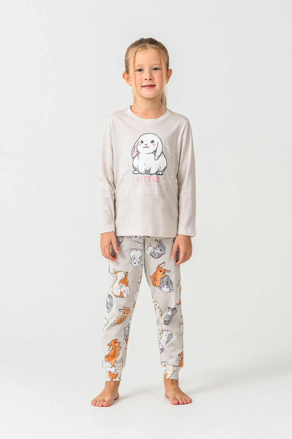 Rolypoly Kız Çocuk Bisiklet Yaka Baskılı Yazlık Relaxed Fit Gri Pijama Takımı RP3775-C-V1