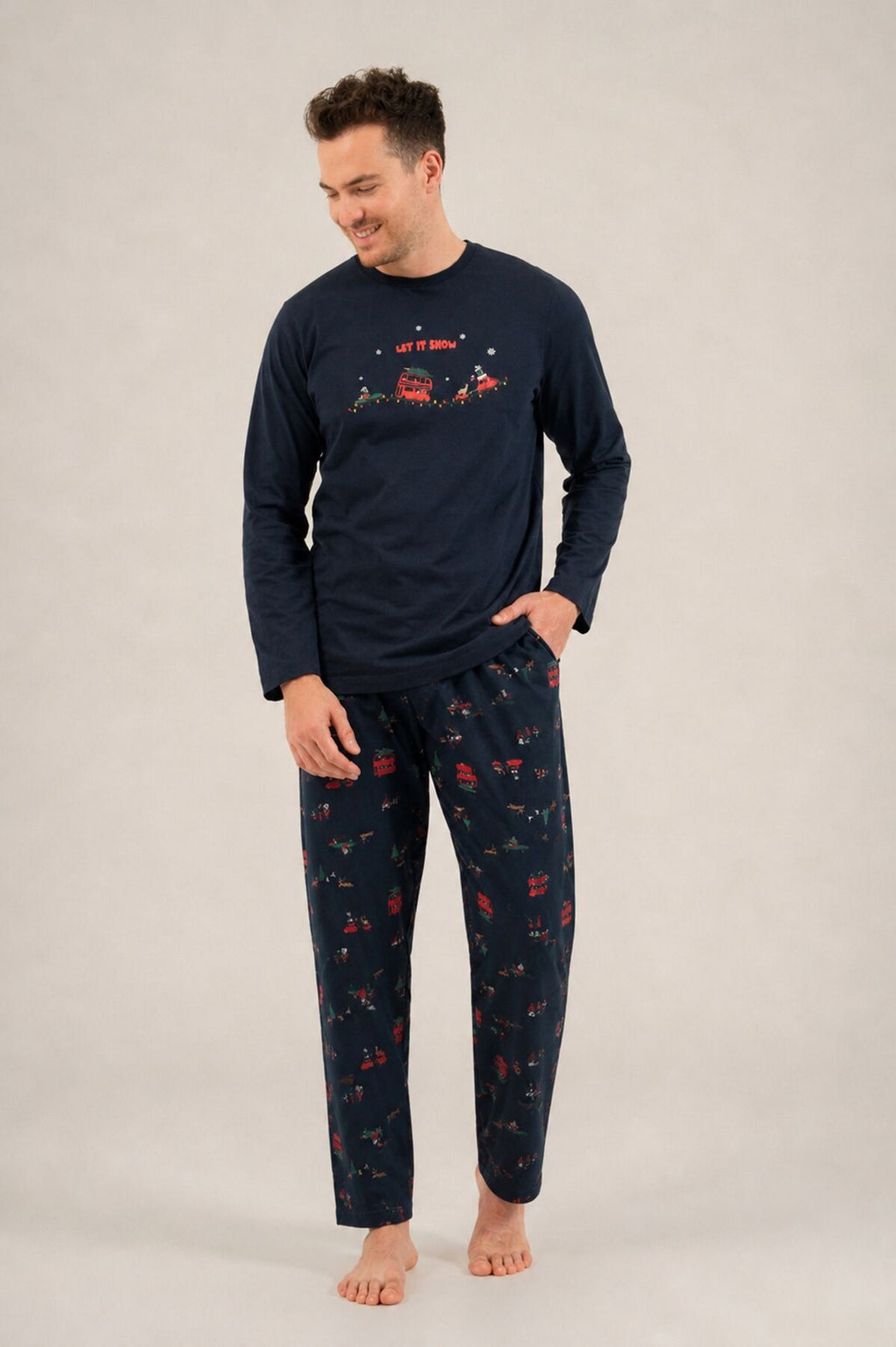 Rolypoly Let It Snow Baba Oğul Lacivert Uzun Kol Pijama Takım RP3939-A-V1