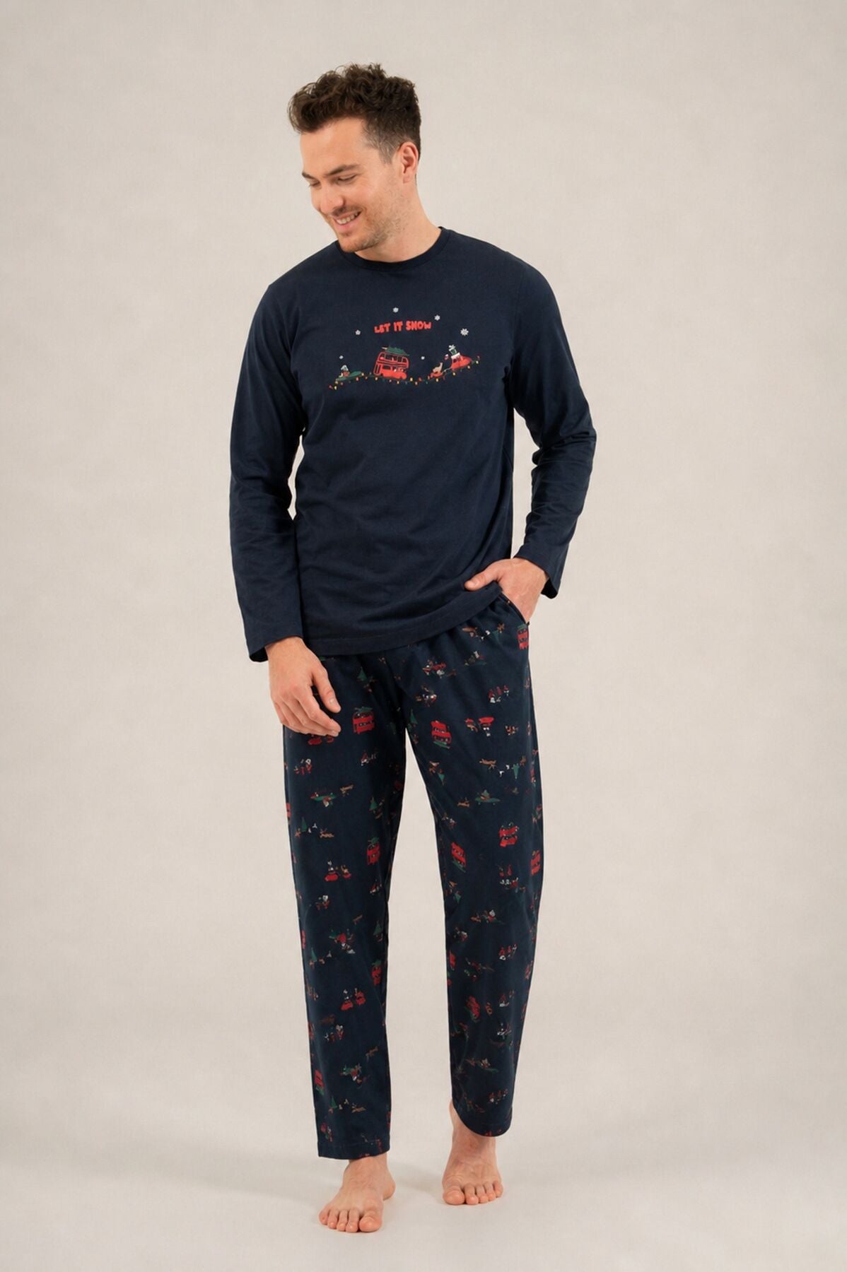 Rolypoly Let It Snow Baba Oğul Lacivert Uzun Kol Pijama Takım RP3939-A-V1