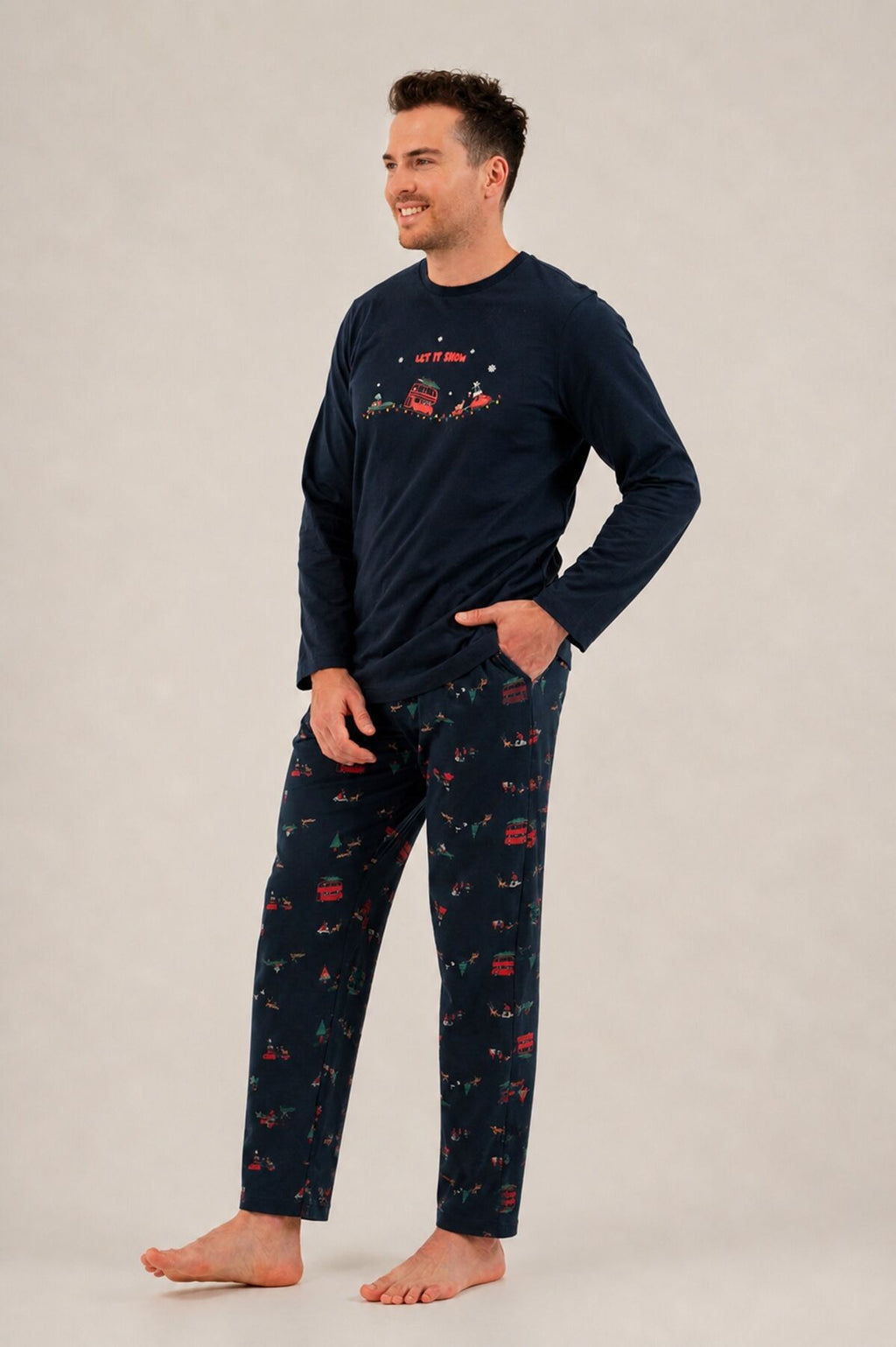 Rolypoly Let It Snow Baba Oğul Lacivert Uzun Kol Pijama Takım RP3939-A-V1