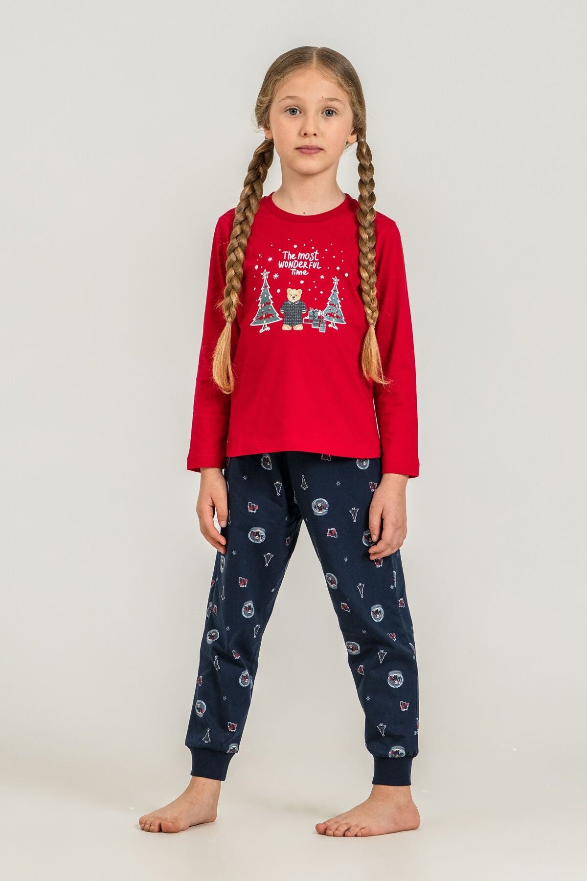 Rolypoly The Most Wonderful Time Anne Kız Kırmızı Uzun Kol Pijama Takım RP3936-A-V1