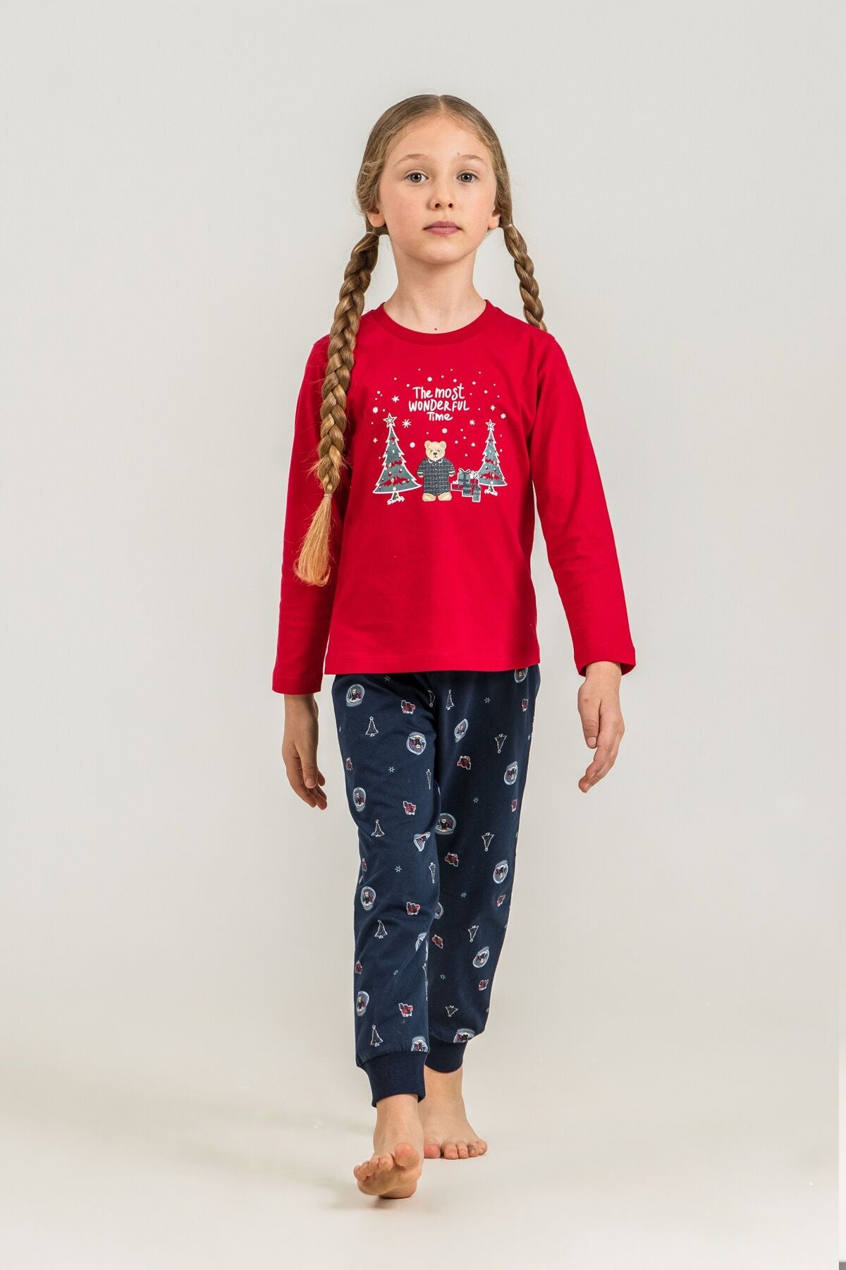 Rolypoly The Most Wonderful Time Anne Kız Kırmızı Uzun Kol Pijama Takım RP3936-A-V1 Ürün ikincil görseli
