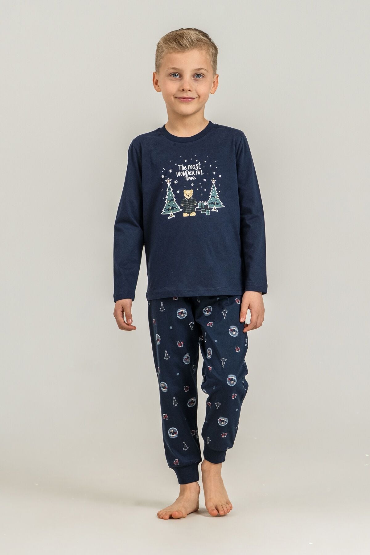 Rolypoly The Most Wonderful Time Baba Oğul Lacivert Uzun Kol Pijama Takım RP3937-A-V1 Ürün ikincil görseli