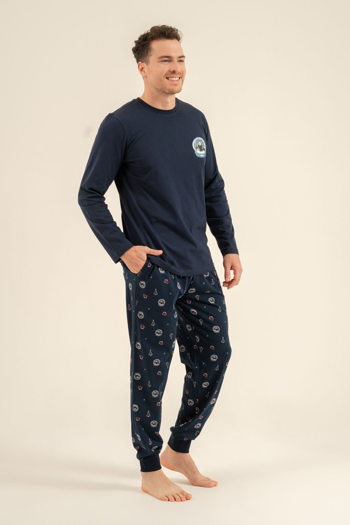 Rolypoly The Most Wonderful Time Baba Oğul Lacivert Uzun Kol Pijama Takım RP3937-A-V1