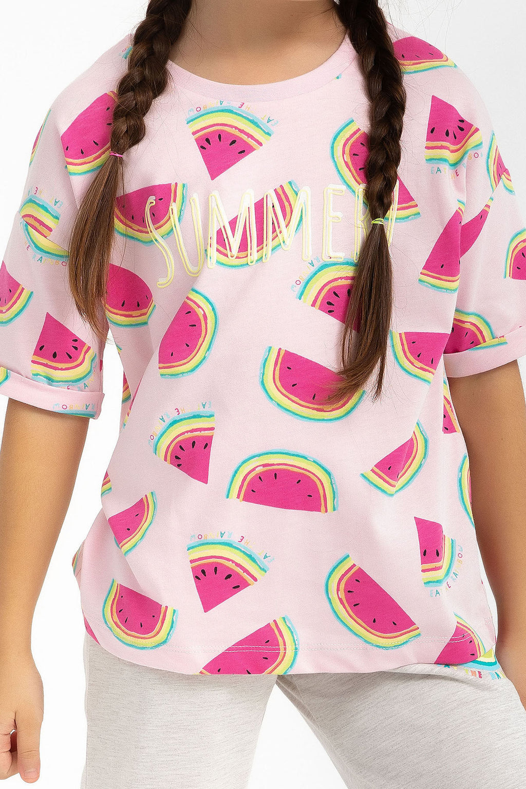 Watermelan Açık Pembe Kız Çocuk Kapri Takım