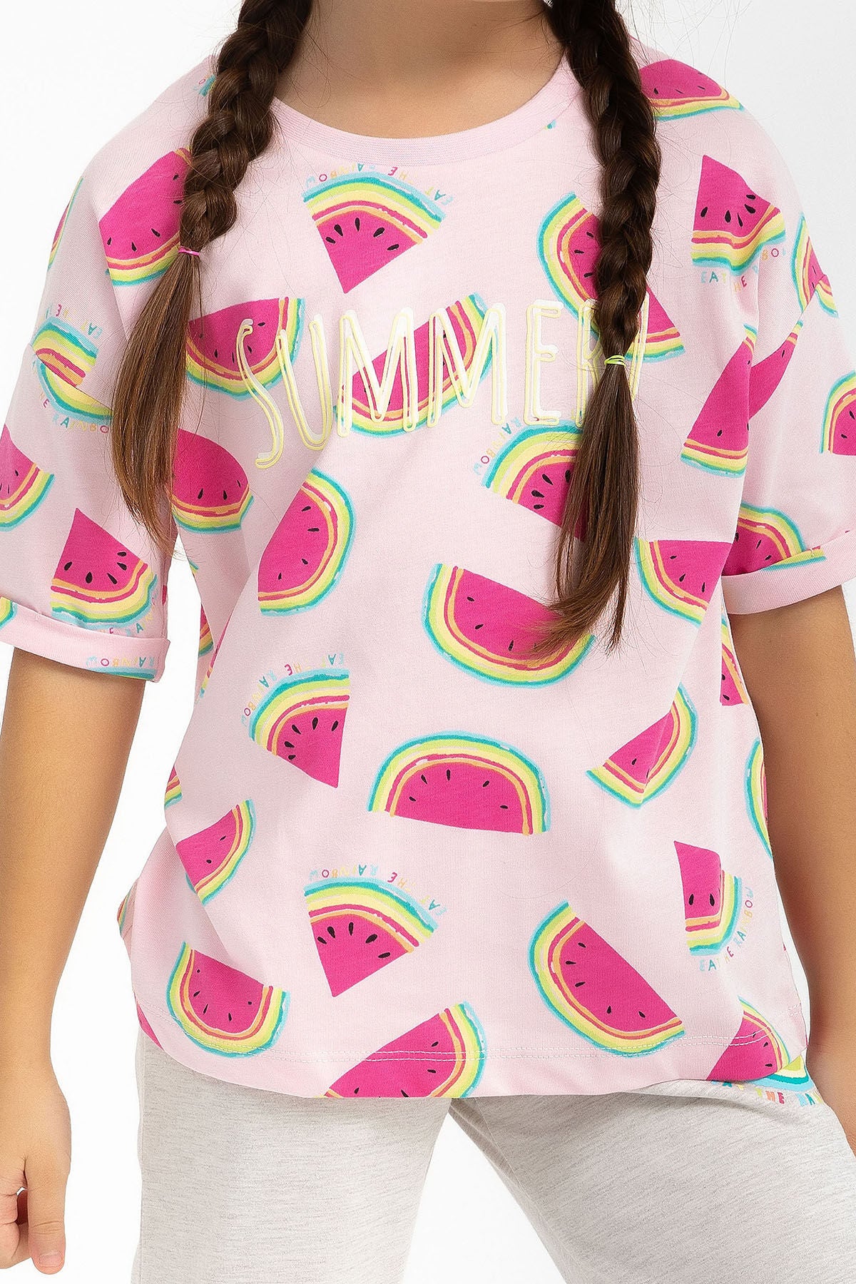 Watermelan Açık Pembe Kız Çocuk Kapri Takım