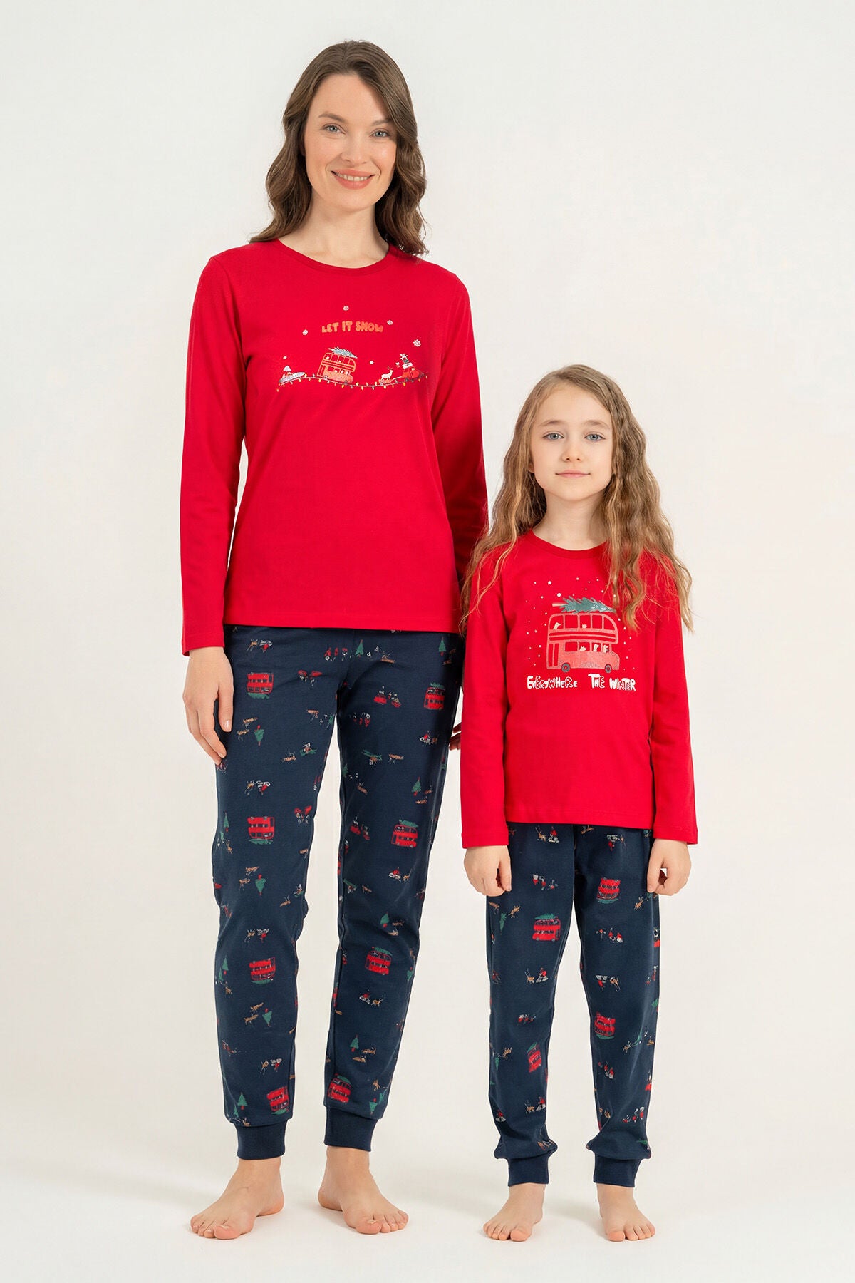 Rolypoly Winter Everywhere Anne Kız Kırmızı Uzun Kol Pijama Takım RP3938-A-V1 Ürün ana görseli