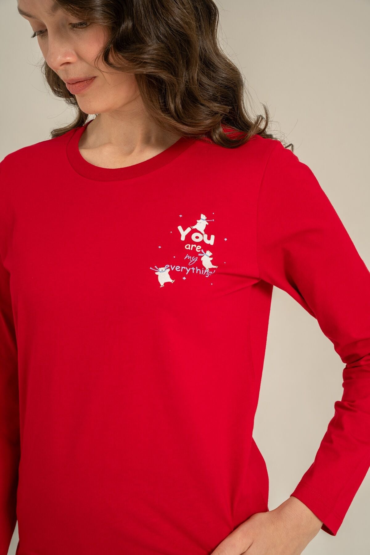 Rolypoly You Are My Everything Anne Kız Kırmızı Uzun Kol Pijama Takım RP3930-A-V1