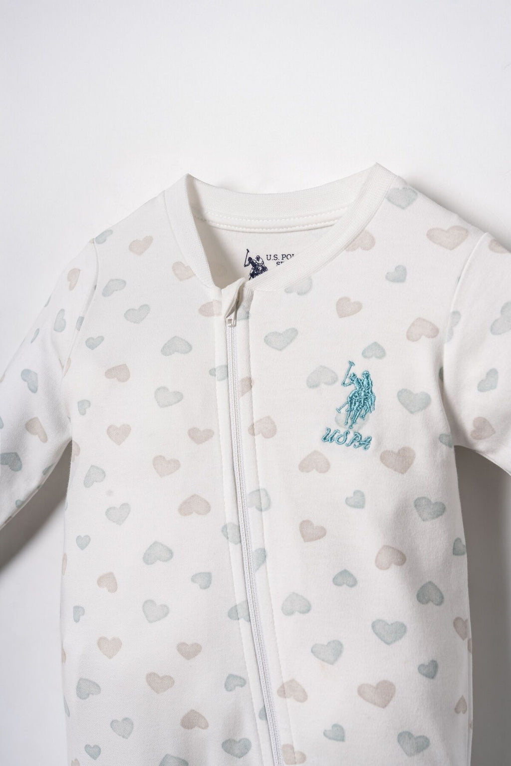 U.S. Polo Assn. Baskılı Kız Bebek Cute Hearts Beyaz Tulum USB3202-C-V1