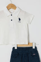 U.S. Polo Assn. Erkek Bebek Polo Yaka Pigment Baskılı Yazlık Regular Fit Beyaz Bebek Takımı USB2631-C-V2