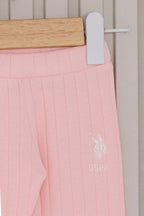 U.S. Polo Assn. Kız Bebek V Yaka Pigment Baskılı Kışlık Regular Fit Pembe Bebek Takımı USB2145-C-V1