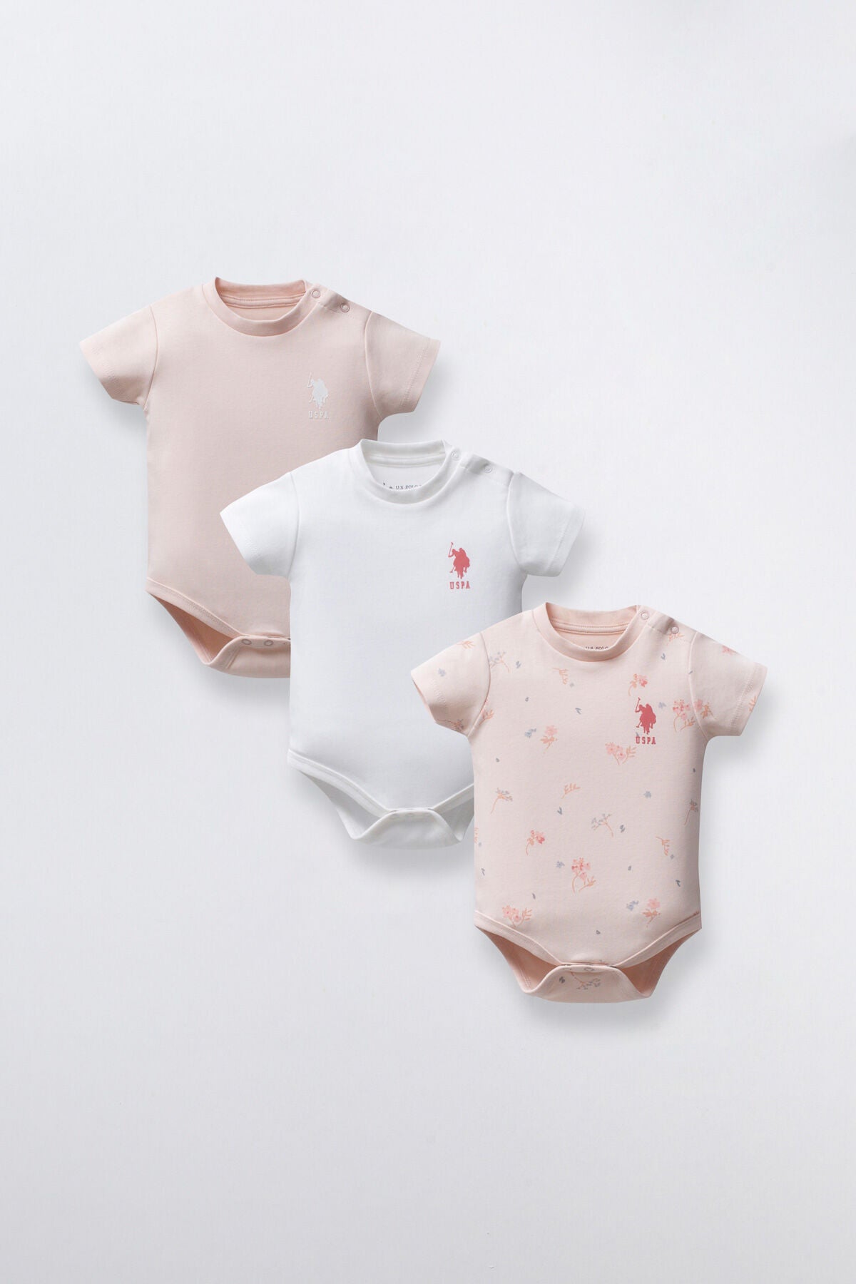 U.S. Polo Assn. Kız Bebek Bisiklet Yaka Pigment Baskılı Yazlık Regular Fit Pembe Badi Zıbın USB2353-C-V1 Ürün ana görseli