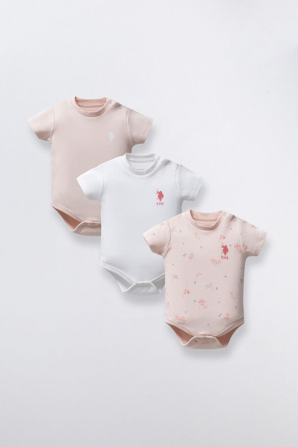 U.S. Polo Assn. Kız Bebek Bisiklet Yaka Pigment Baskılı Yazlık Regular Fit Pembe Badi Zıbın USB2353-C-V1