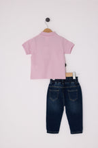 U.S. Polo Assn. Kız Bebek Polo Yaka Pigment Baskılı Yazlık Regular Fit Pembe Bebek Takımı USB2637-C-V1
