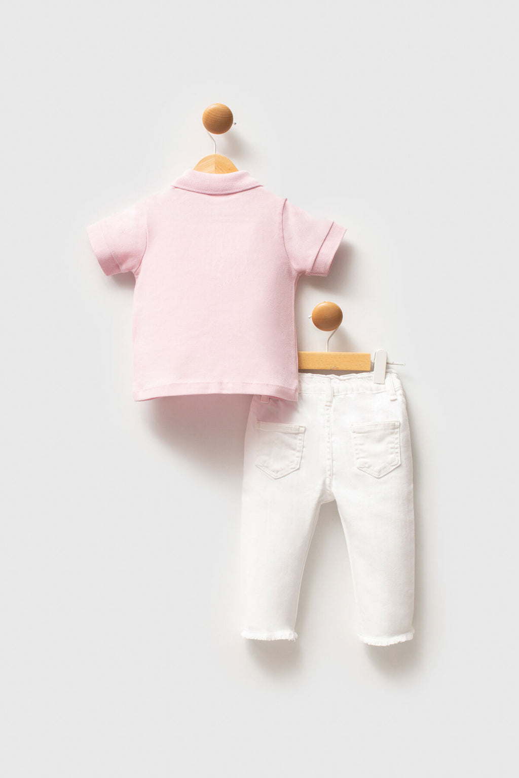 U.S. Polo Assn. Kız Bebek Polo Yaka Pigment Baskılı Yazlık Regular Fit Pembe Bebek Takımı USB2632-C-V1