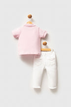 U.S. Polo Assn. Kız Bebek Polo Yaka Pigment Baskılı Yazlık Regular Fit Pembe Bebek Takımı USB2632-C-V1