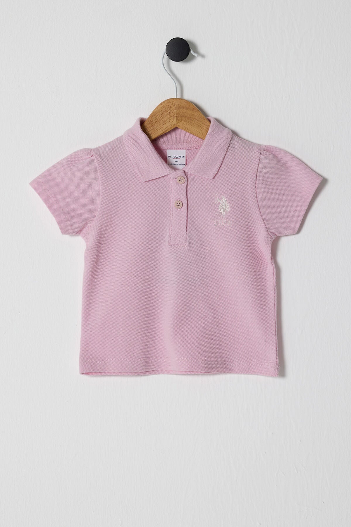 U.S. Polo Assn. Kız Bebek Polo Yaka Pigment Baskılı Yazlık Regular Fit Pembe T-Shirt USB2513-C-V1 Ürün ana görseli