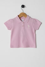 U.S. Polo Assn. Kız Bebek Polo Yaka Pigment Baskılı Yazlık Regular Fit Pembe T-Shirt USB2513-C-V1