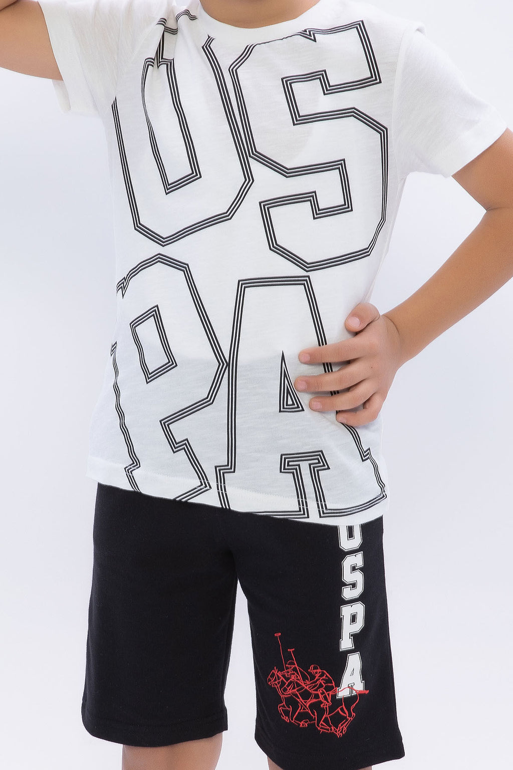 U.S. Polo Assn. Erkek Çocuk Bisiklet Yaka Pigment Baskılı Yazlık Regular Fit Krem Bermuda Takım US1090-C-V-1