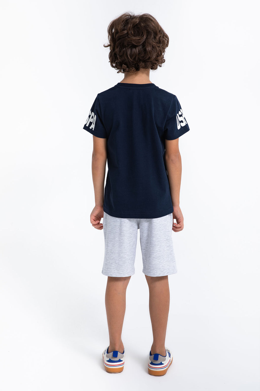 U.S. Polo Assn. Erkek Çocuk Bisiklet Yaka Pigment Baskılı Yazlık Regular Fit Lacivert Bermuda Takım US1018-C-V-1