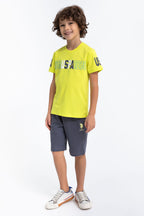 U.S. Polo Assn. Erkek Çocuk Bisiklet Yaka Pigment Baskılı Yazlık Regular Fit Sarı Bermuda Takım US1018-C-V-2
