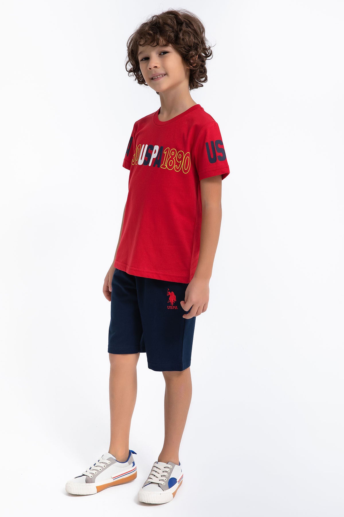 U.S. Polo Assn. Erkek Çocuk Bisiklet Yaka Pigment Baskılı Yazlık Regular Fit Kırmızı Bermuda Takım US1097-C-V-1 Ürün ana görseli