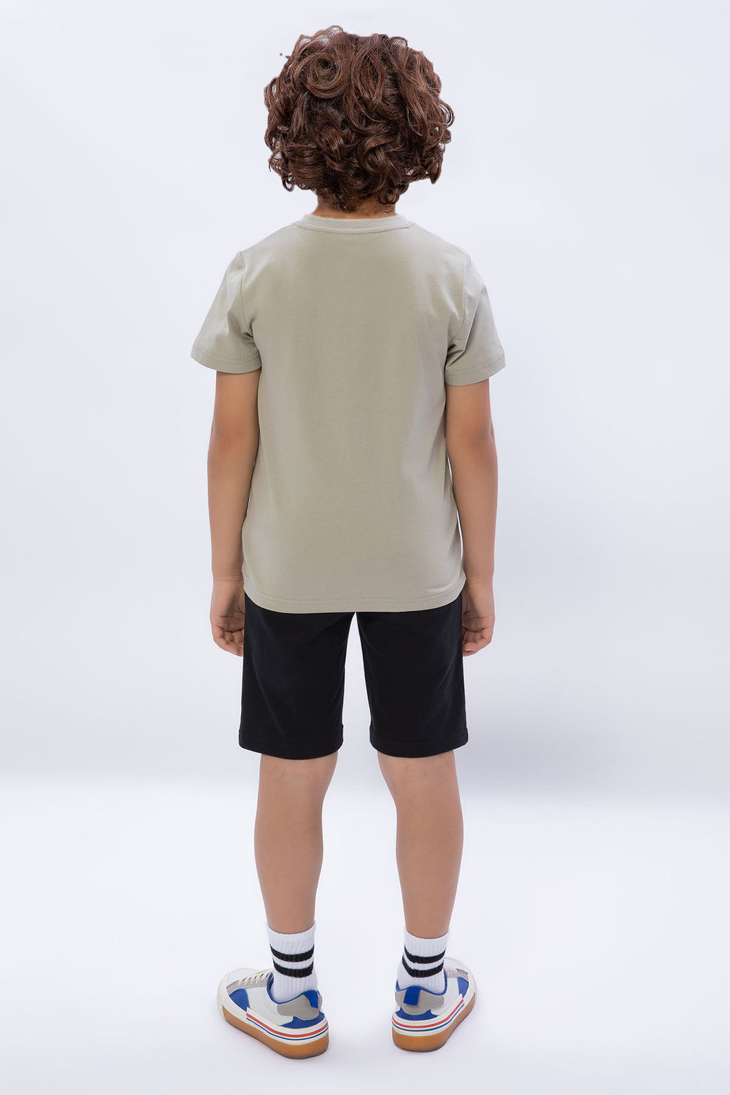 U.S. Polo Assn. Erkek Çocuk Bisiklet Yaka Pigment Baskılı Yazlık Regular Fit Haki Bermuda Takım US1091-C-V-1