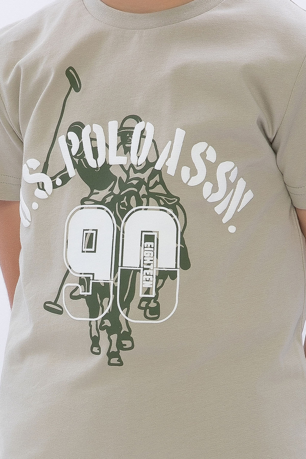 U.S. Polo Assn. Erkek Çocuk Bisiklet Yaka Pigment Baskılı Yazlık Regular Fit Haki Bermuda Takım US1091-C-V-1