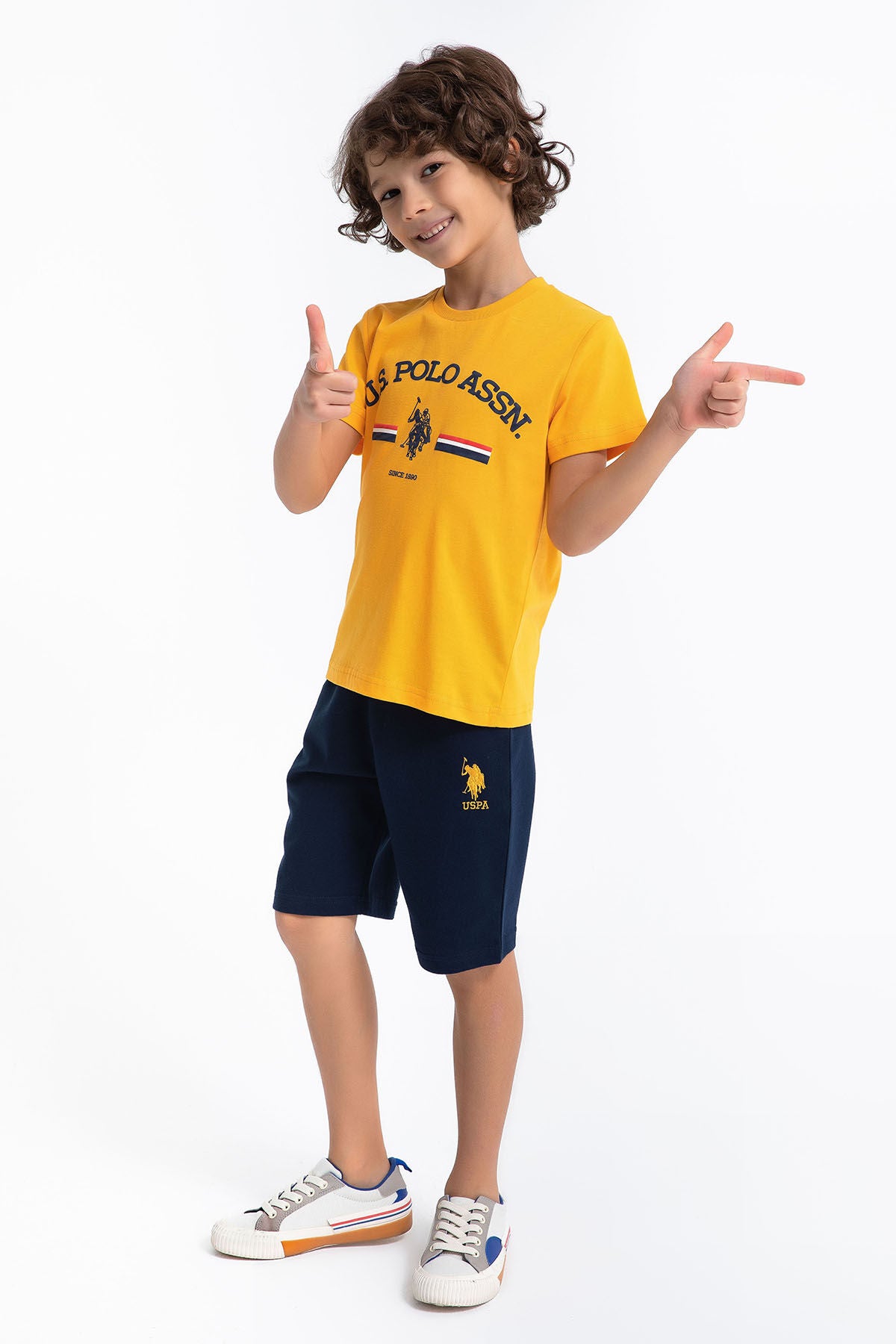 U.S. Polo Assn. Erkek Çocuk Bisiklet Yaka Pigment Baskılı Yazlık Regular Fit Sarı Bermuda Takım US1027-C-V-1 Ürün ana görseli