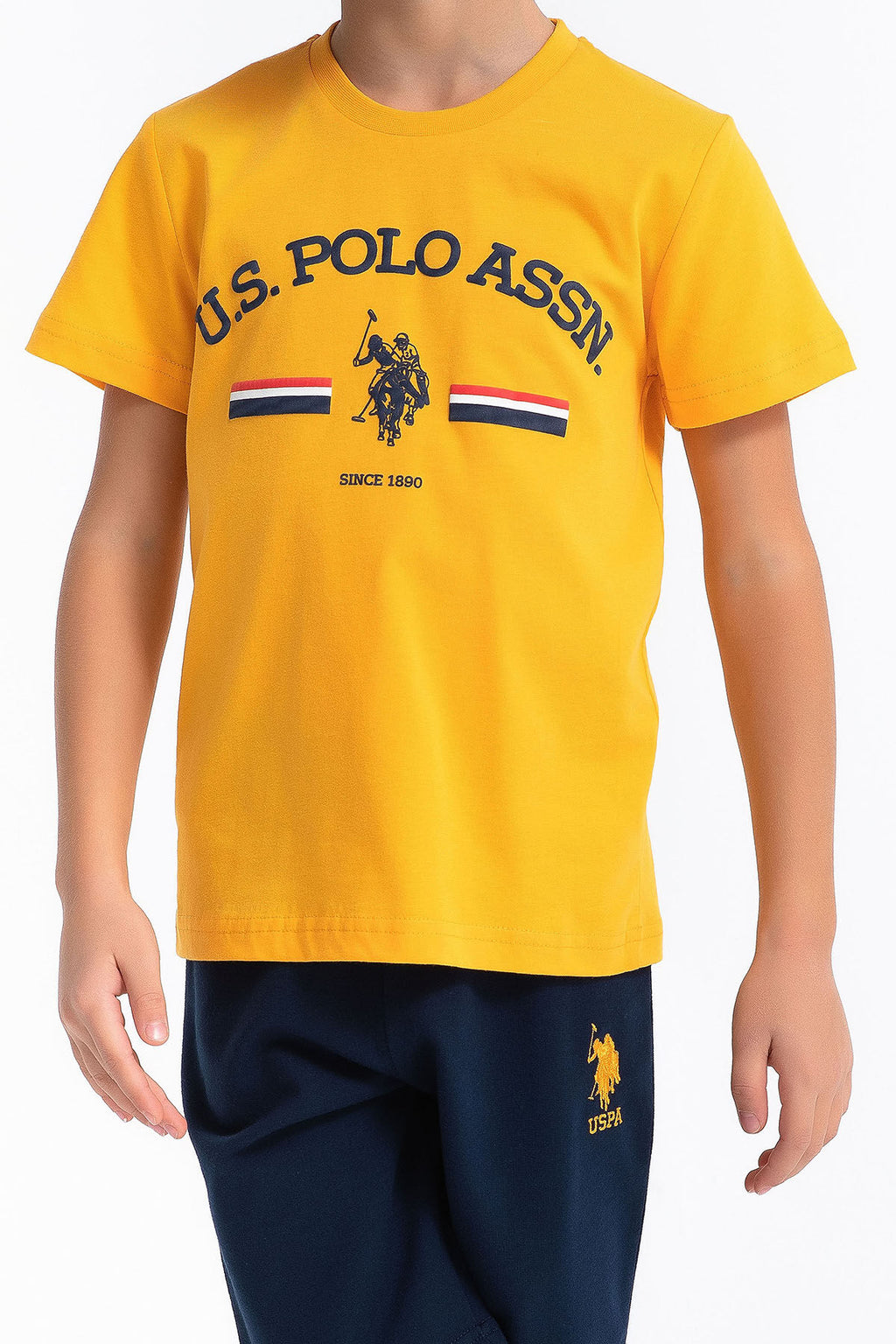 U.S. Polo Assn. Erkek Çocuk Bisiklet Yaka Pigment Baskılı Yazlık Regular Fit Sarı Bermuda Takım US1027-C-V-1