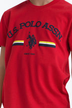 U.S. Polo Assn. Erkek Çocuk Bisiklet Yaka Pigment Baskılı Yazlık Regular Fit Kırmızı Bermuda Takım US1027-C-V-2