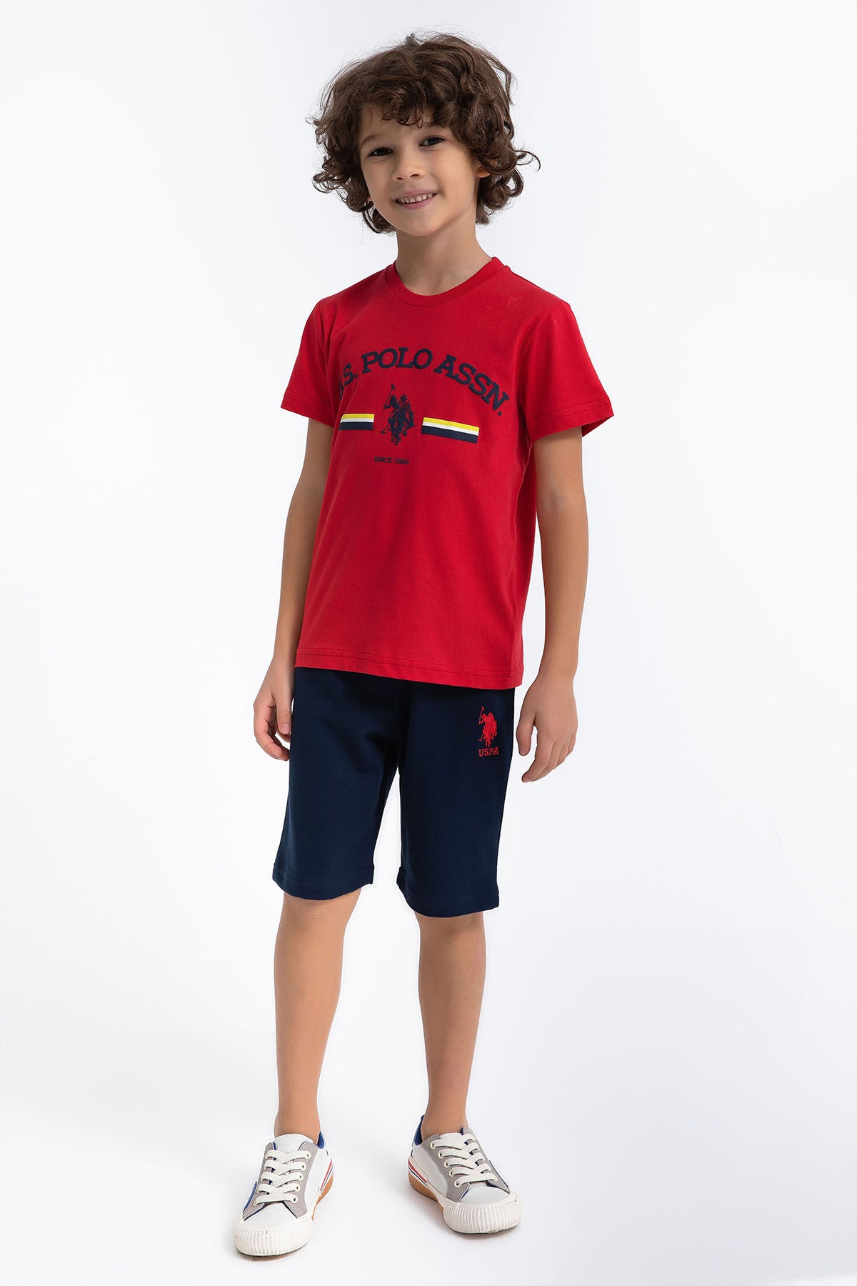 U.S. Polo Assn. Erkek Çocuk Bisiklet Yaka Pigment Baskılı Yazlık Regular Fit Kırmızı Bermuda Takım US1027-C-V-2 Ürün ana görseli
