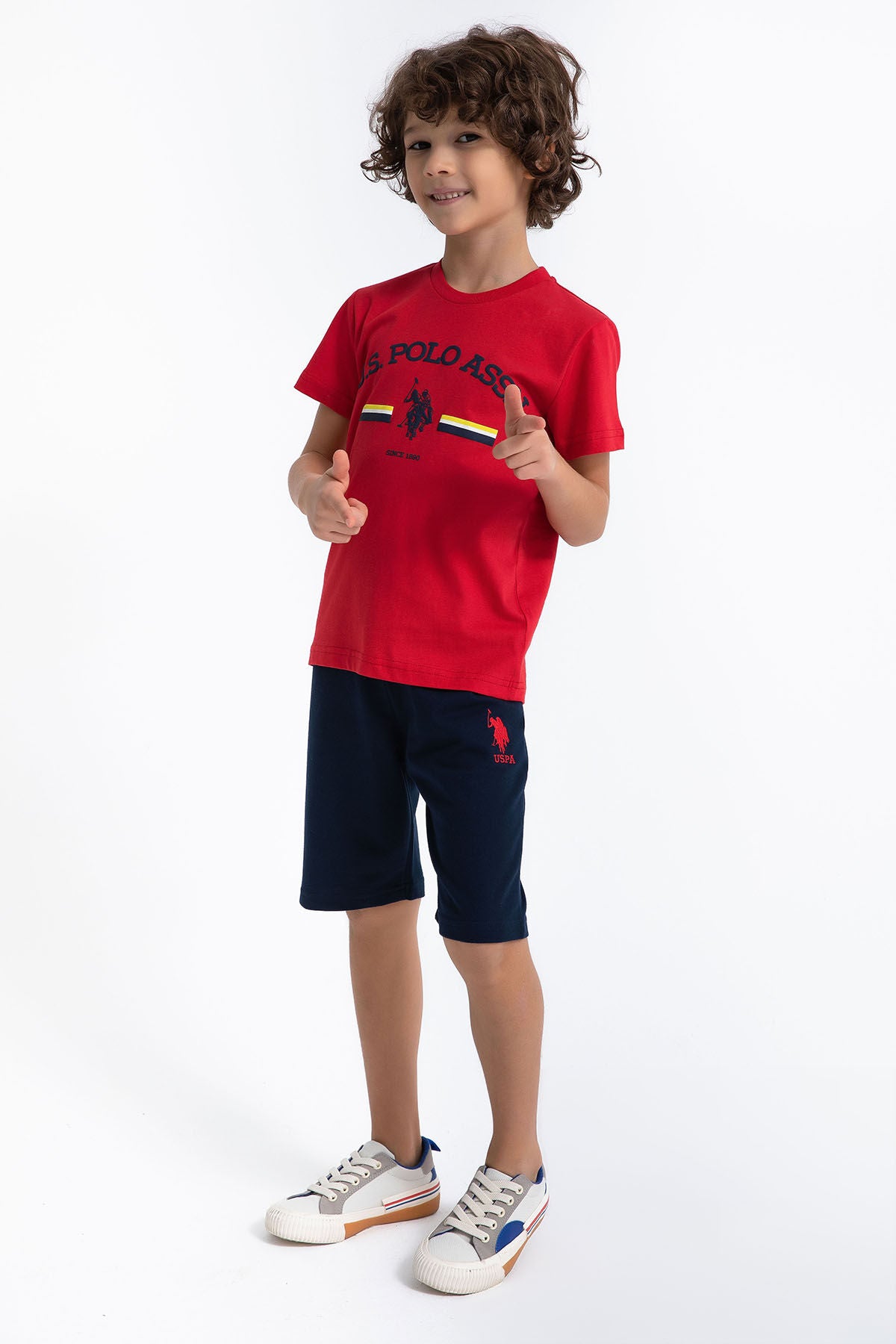 U.S. Polo Assn. Erkek Çocuk Bisiklet Yaka Pigment Baskılı Yazlık Regular Fit Kırmızı Bermuda Takım US1027-C-V-2 Ürün ikincil görseli
