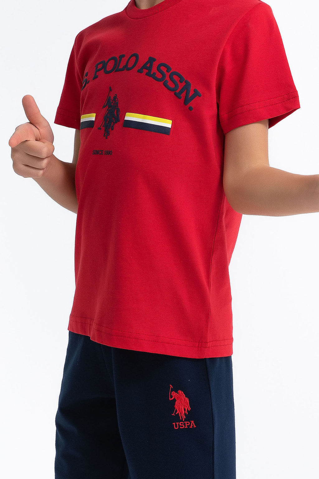 U.S. Polo Assn. Erkek Çocuk Bisiklet Yaka Pigment Baskılı Yazlık Regular Fit Kırmızı Bermuda Takım US1027-C-V-2