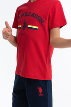 U.S. Polo Assn. Erkek Çocuk Bisiklet Yaka Pigment Baskılı Yazlık Regular Fit Kırmızı Bermuda Takım US1027-C-V-2