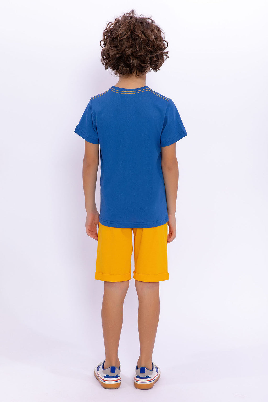 U.S. Polo Assn. Erkek Çocuk Bisiklet Yaka Pigment Baskılı Yazlık Regular Fit Mavi Bermuda Takım US1015-C-V-1